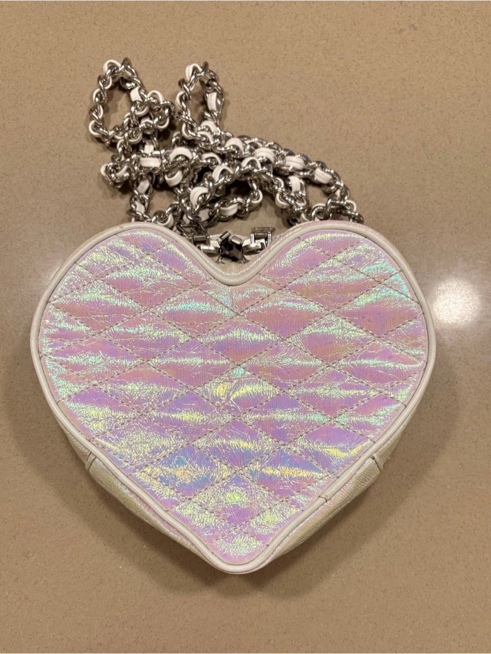 Rebecca Minkoff Iridescent Pink Quilted Heart Crossbody